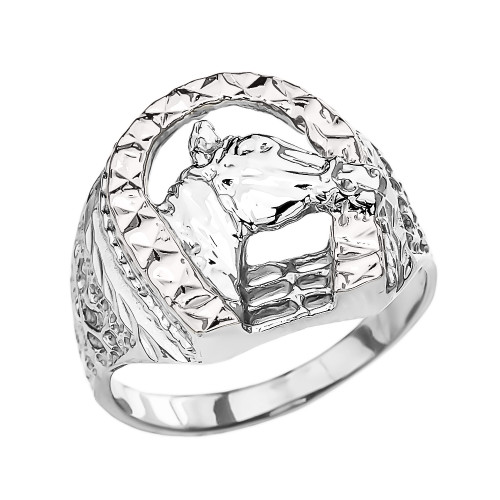 Sterling Silver Horseshoe with Horse Head Ring