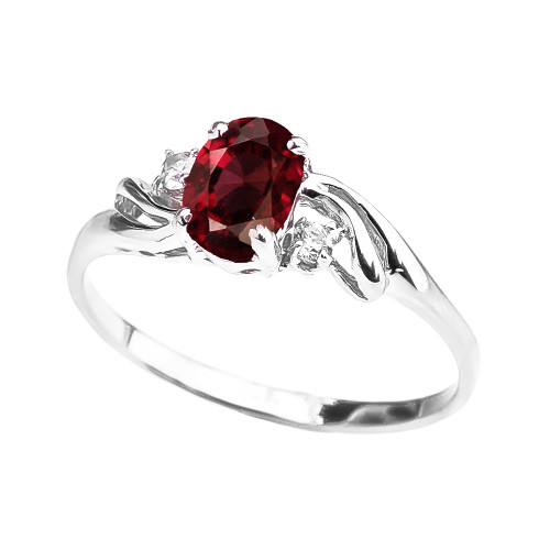 White Gold Garnet Oval Solitaire Proposal Ring