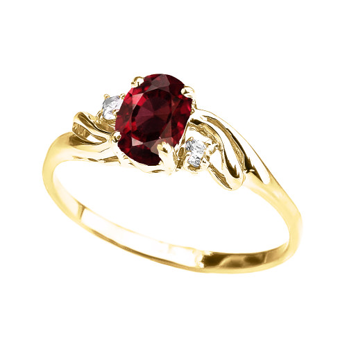 Yellow Gold Garnet Oval Solitaire Proposal Ring