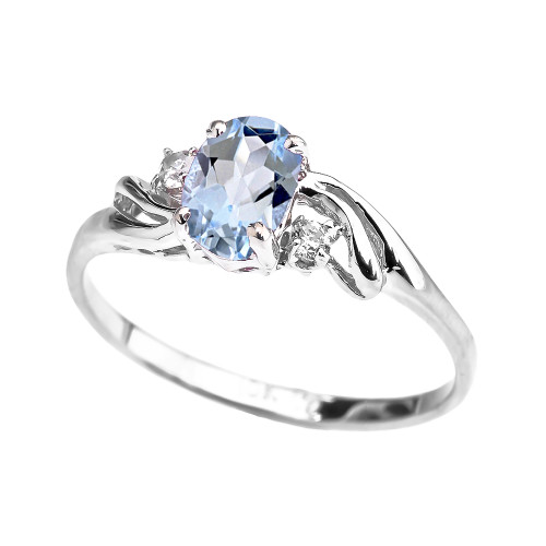 White Gold Aquamarine Oval Solitaire Proposal Ring