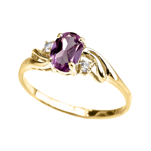 Yellow Gold CZ Alexandrite Oval Solitaire Proposal Ring