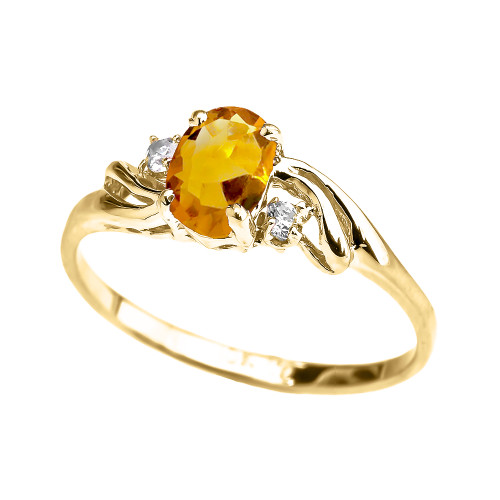 Yellow Gold CZ Citrine Oval Solitaire Proposal Ring