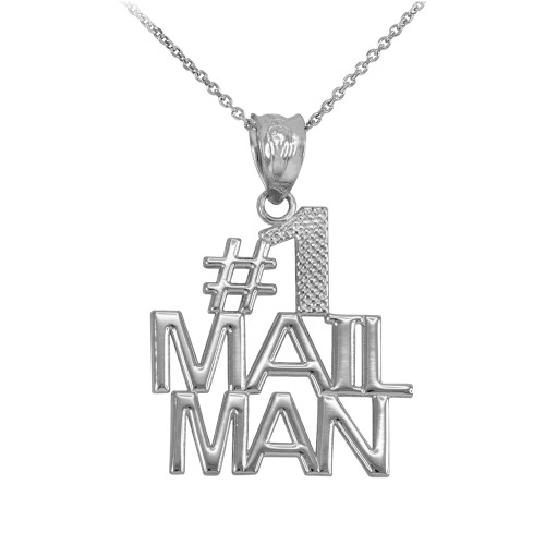 White Gold Number 1 Mailman Pendant Necklace