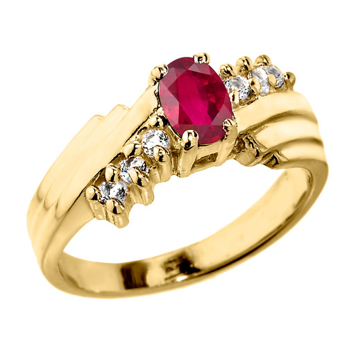 Dazzling Yellow Gold Diamond and Ruby Proposal Ring