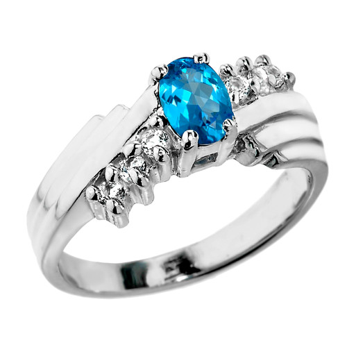 Dazzling White Gold Diamond and Blue Topaz Proposal Ring