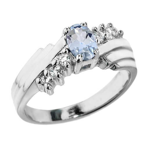 Sterling Silver White Topaz and Aquamarine Ladies Ring