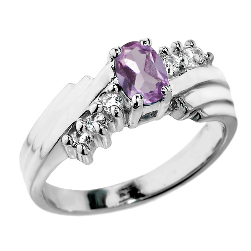 Sterling Silver White Topaz and CZ Alexandrite Ladies Ring