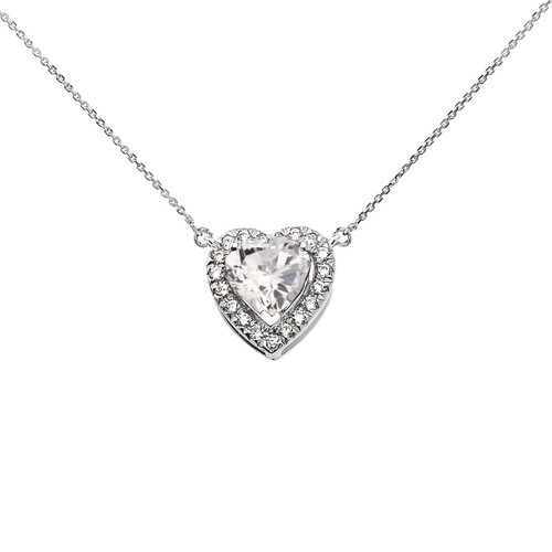 Elegant White Gold Diamond and April Birthstone Heart Solitaire Necklace
