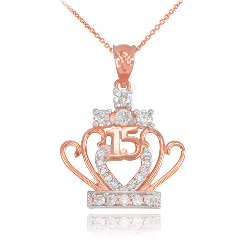 Rose Gold Quinceanera 15 Años CZ Pendant Necklace