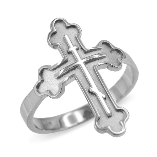 Russian Orthodox Cross Ring in White Gold