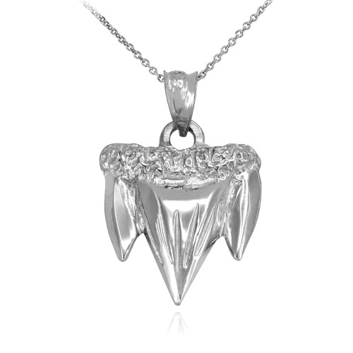 White Gold Shark Tooth Pendant Necklace