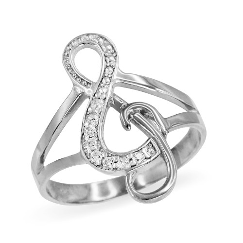 Sterling Silver CZ Studded Treble Clef Music Ring