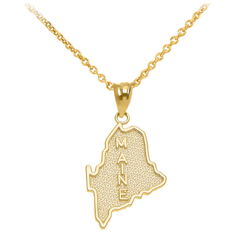 Yellow Gold Maine State Map Pendant Necklace