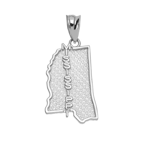 White Gold Mississippi State Map Pendant Necklace