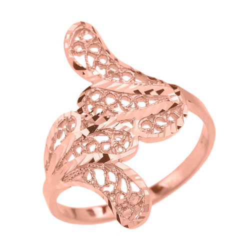 Rose Gold Diamond Cut Filigree Leaf Ring