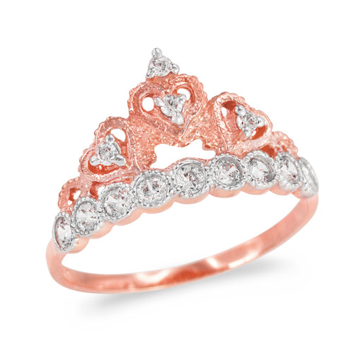 Rose Gold CZ  Princess Crown Ring