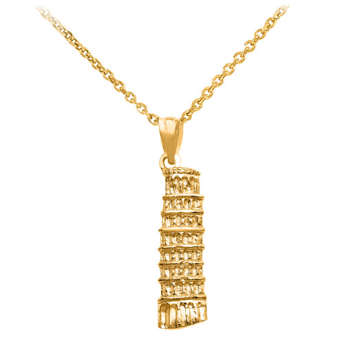 Gold Detailed Leaning Tower Of Pisa Pendant Necklace