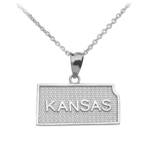 Sterling Silver Kansas State Map Pendant Necklace