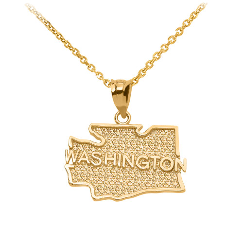 Yellow Gold Washington State Map Pendant Necklace