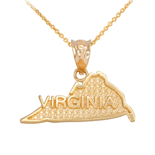 Yellow Gold Virginia State Map Pendant Necklace