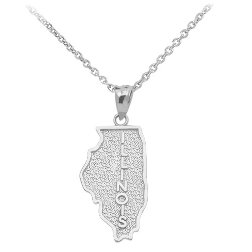 White Gold Illinois State Map Pendant Necklace