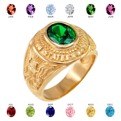 Solid Gold US Army Men's CZ Birthstone Ring