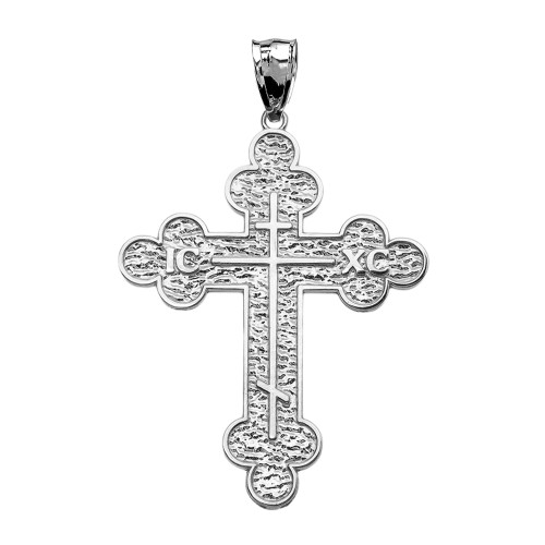White Gold Eastern Orthodox ICXC Cross Pendant Necklace