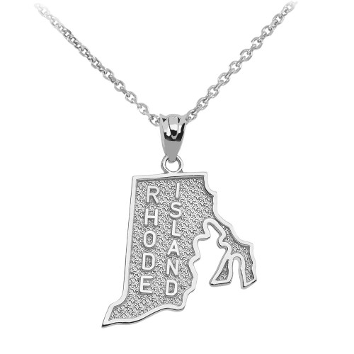 Sterling Silver Rhode Island State Map Pendant Necklace