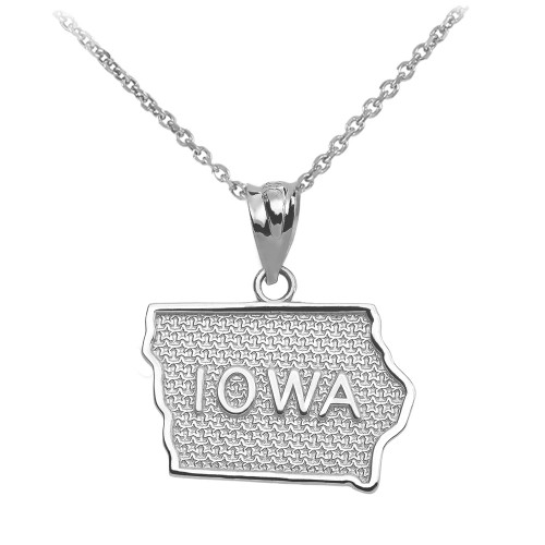 White Gold Iowa State Map Pendant Necklace