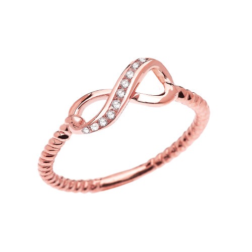 Rose Gold Dainty Diamond Infinity Promise Ring With Rope Design Band