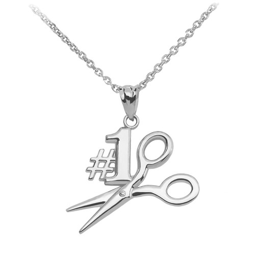 White Gold #1 Hairstylist Pendant Necklace