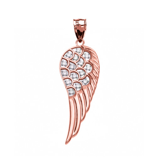 Elegant Rose Gold CZ Angel Wing Pendant Necklace