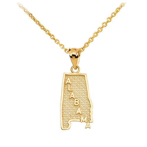 Yellow Gold Alabama State Map Pendant Necklace