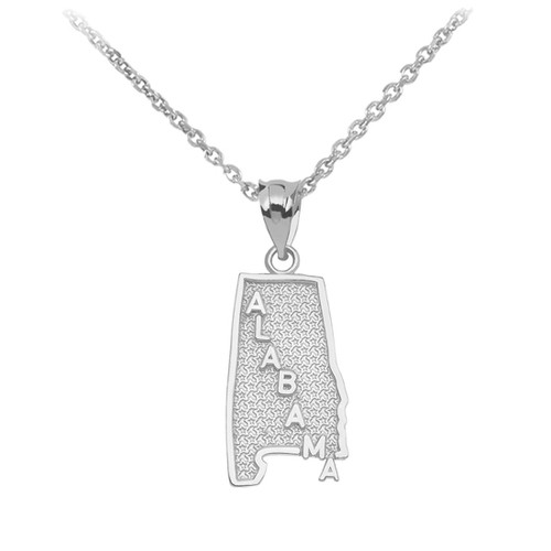 White Gold Alabama State Map Pendant Necklace