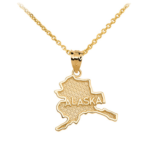 Yellow Gold Alaska State Map Pendant Necklace