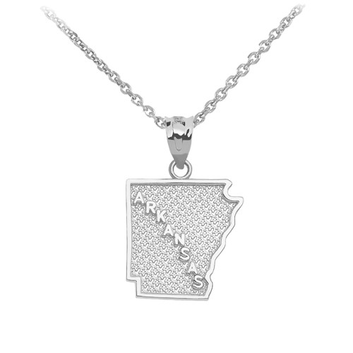 Sterling Silver Arkansas State Map Pendant Necklace
