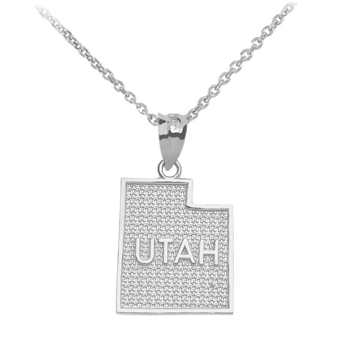 White Gold Utah State Map Pendant Necklace