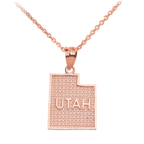 Rose Gold Utah State Map Pendant Necklace