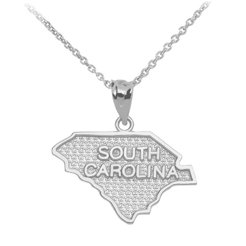 White Gold South Carolina State Map Pendant Necklace