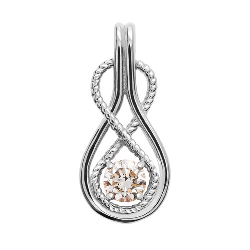 Infinity Rope April Birthstone Cubic Zirconia White Gold Pendant Necklace