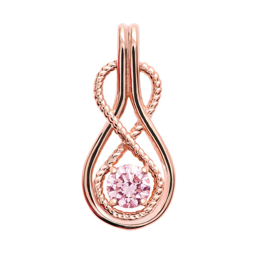 Infinity Rope October Birthstone Pink CZ Rose Gold Pendant Necklace