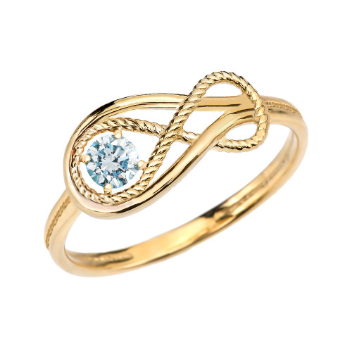 Aquamarine Rope Infinity Yellow Gold Ring