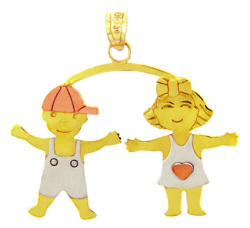 Tri-Tone Gold Boy and Girl Charm