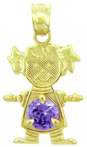 CZ Light Purple Amethyst Girl With Pigtails Birthstone Charm