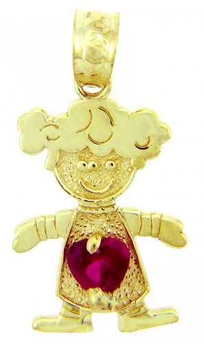CZ Ruby Garnet Little Girl Yellow Gold Birthstone Charm
