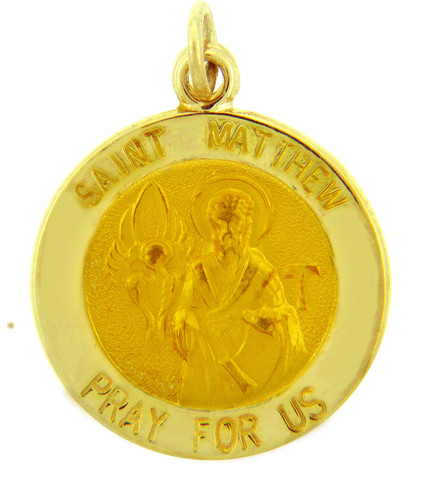 Gold Religious Pendants - The Saint Matthew Pray For Us Yellow Gold Pendant