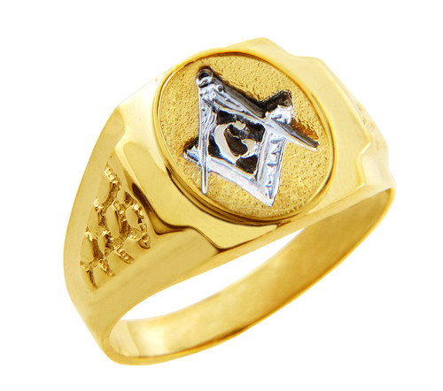 Freemason Square and Compass Two Tone Gold Masonic Men's Ring