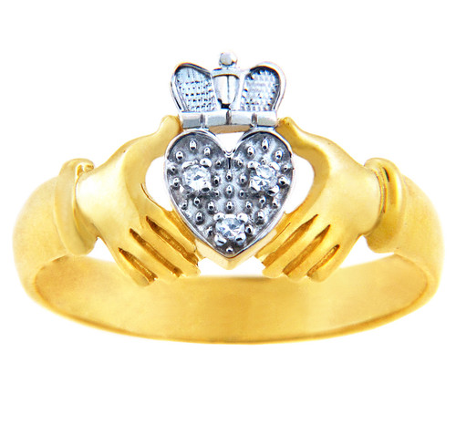 Gold Claddagh Rings - The Two Tone Gold Claddagh Ring with Diamonds