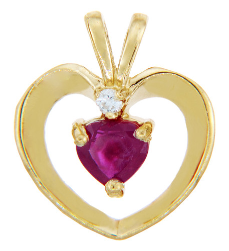 Love and Heart Gold Pendants - Gold Heart Pendant with Ruby and Cubic Zirconia