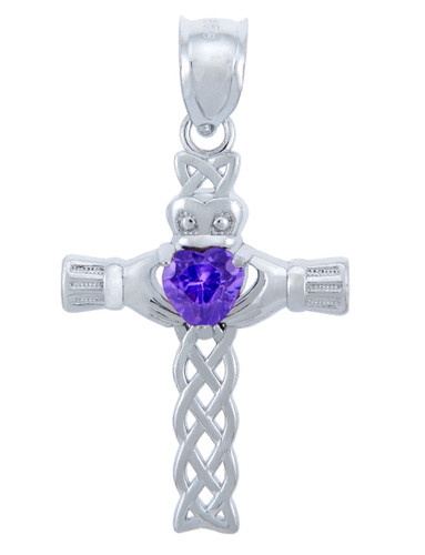 Silver Celtic Cross Pendant with Alexandrite CZ Heart